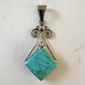 Beautiful handmade silver stamped turquoise pendant 🩵